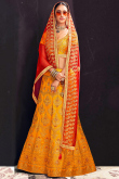 Dori Work Embroidered Silk Mustard Yellow Lehenga