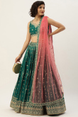 Peacock Green Georgette Embroidered Lehenga for Wedding & Party