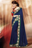 Blue chiffon saree with Blouse