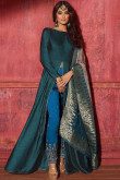 Florida Silk Wedding Anarkali Suit In Peacock Blue Colour