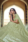 Indian Pistachio Green Georgette Sequins Embroidered Lehenga