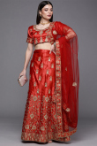 Indian Traditional Red Satin Embroidered Lehenga 