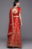 Indian Traditional Red Satin Embroidered Lehenga 