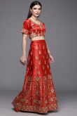 Indian Traditional Red Satin Embroidered Lehenga 