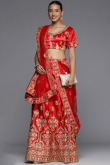 Indian Traditional Satin Embroidered Lehenga In Red