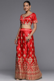 Indian Traditional Satin Embroidered Lehenga In Red