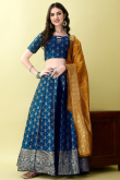 Indigo Blue Art Silk Woven Zari Panelled Style Lehenga