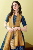 Indigo Blue Art Silk Woven Zari Panelled Style Lehenga