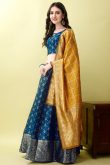Indigo Blue Art Silk Woven Zari Panelled Style Lehenga