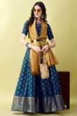 Indigo Blue Art Silk Woven Zari Panelled Style Lehenga