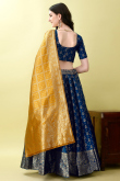 Indigo Blue Art Silk Woven Zari Panelled Style Lehenga