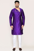 Indigo Blue Dupion Silk Angrakha Style Men's Kurta Pajama