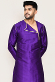 Indigo Blue Dupion Silk Angrakha Style Men's Kurta Pajama