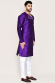 Indigo Blue Dupion Silk Angrakha Style Men's Kurta Pajama