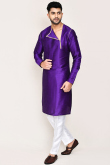 Indigo Blue Dupion Silk Angrakha Style Men's Kurta Pajama
