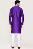 Indigo Blue Dupion Silk Angrakha Style Men's Kurta Pajama