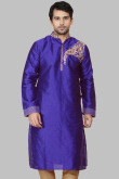Indigo Blue Dupion Silk Dori Embroidered Straight Cut Kurta