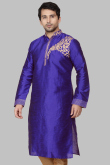 Indigo Blue Dupion Silk Dori Embroidered Straight Cut Kurta