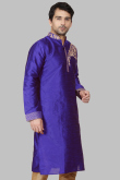 Indigo Blue Dupion Silk Dori Embroidered Straight Cut Kurta