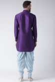Indigo Blue Dupion Silk Embroidered Straight Cut Men's Kurta Dhoti
