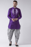 Indigo Blue Dupion Silk Embroidered Straight Cut Men's Kurta 