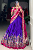 Indigo Blue Silk Blend Embroidered Flared Style Lehenga 