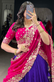 Indigo Blue Silk Blend Embroidered Flared Style Lehenga 