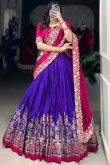 Indigo Blue Silk Blend Embroidered Flared Style Lehenga 