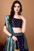 Indigo Blue Silk Woven Zari Panelled Style Lehenga