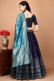 Indigo Blue Silk Woven Zari Panelled Style Lehenga