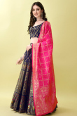 Indigo Blue Woven Zari Art Silk Panelled Style Lehenga