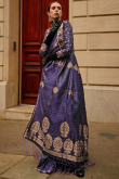 Jacket Style Dark Purple Satin Saree With Weaved Thread 