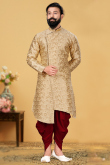 Jacquard Beige Sherwani with Dhoti for Men