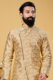 Jacquard Beige Sherwani with Dhoti for Men