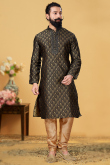 Jacquard Dark Brown Men Churidar Kurta 