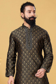 Jacquard Dark Brown Men Churidar Kurta 