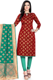 Brocade Deep Red Churidar Suit