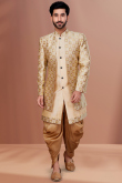 Jacquard Dupion Silk Light Beige Men Sherwani
