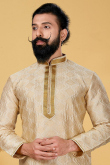 Jacquard Light Beige Men Churidar Kurta 