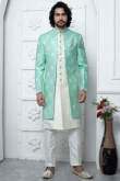 Jacquard Off White Weaved Jacket Style Men's Sherwani