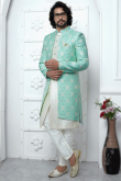 Jacquard Off White Weaved Jacket Style Men's Sherwani
