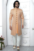 Jacquard Peach Weaved Jacket Style Men's Sherwani