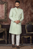 Jacquard Pistachio Green Sherwani for Men