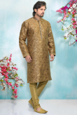 Jacquard Readymade Brown Kurta With Churidar for Wedding & Party