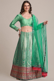 Jacquard Silk Seafoam Green Lehenga with Net Dupatta
