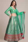 Jacquard Silk Seafoam Green Lehenga with Net Dupatta