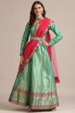 Jacquard Silk Seafoam Green Lehenga with Dupatta