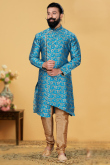 Jacquard Sky Blue Men Sherwani