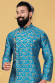 Jacquard Sky Blue Men Sherwani