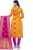 Mustard Yellow Jacquard Churidar Suit for Party Wear
